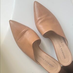 Veronica Beard Cognac Pointed Leather Slip-On Mules